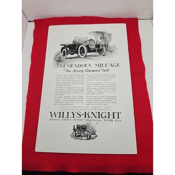 Vtg 1922 Willys-Knight: Tremendous Mileage the Story Owners Tell Print Ad - Picture 1 of 7